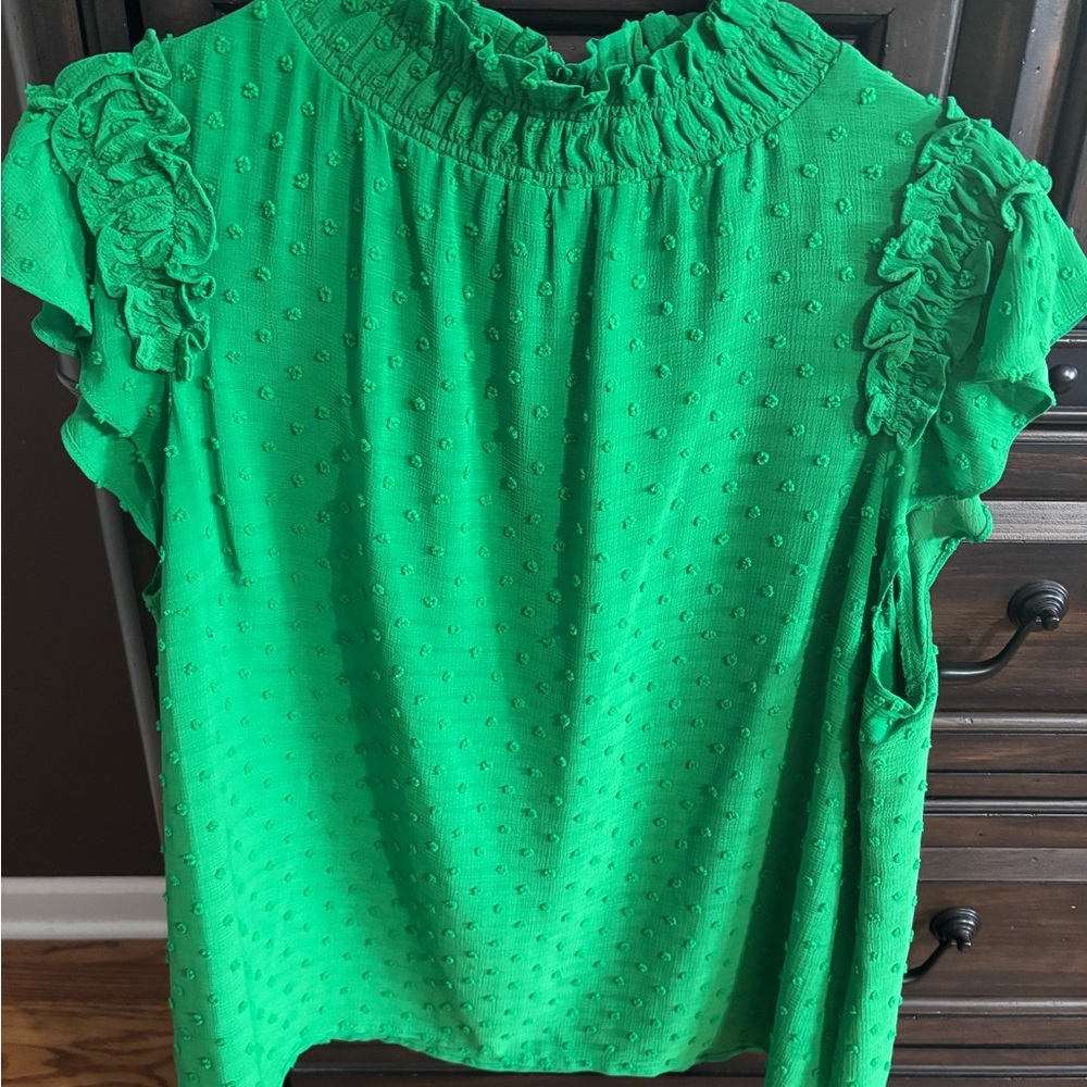 CeCe Vibrant Green Ruffled Blouse